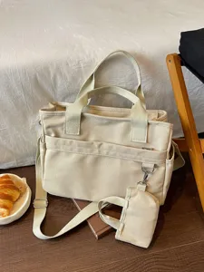 Sac Bandoulière Décontracté en Toile pour Femmes Style Coréen Sac Cabas Avec Mini Pochette Multi-poches Pour un Usage Quotidien