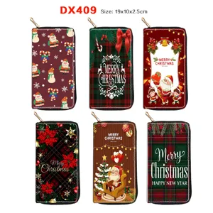 Christmas Series Long Zipper Wallet PU Leather Printed Card Holder Clutch Purse Women Daily Fashion Pocketbook