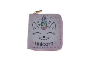 Niedliches Einhorn-Katze PU-Leder Kurzgeldbörse für Kinder, kleine Reißverschluss-Geldbörse.