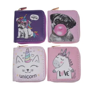 Cartoon Anime Einhorn Welpe Druck PU Leder Kurze Reißverschluss Brieftasche Kinder Süße Kleine Geldbörse Kartenhalter Münzbeutel