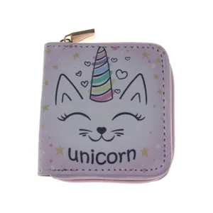 Süßes Cartoon Einhorn kurzer PU Leder Reißverschluss Geldbeutel Kinder Münzbörse Tasche