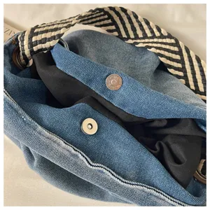Borsa a tracolla hobo in denim casual grande capacità tote borsa con cinturino intrecciato donna