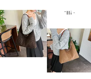 Modische groosse Leo Muster Schultertasche fuer Damen, elegante Pendler Freizeit Tasche.
