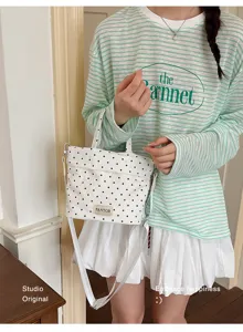 Sac à main bandoulière en toile à pois style coréen cabas décontracté chic pour femme