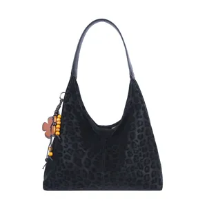 Schwarze Leo-Muster Schultertasche Hobo Handtasche lässig Damen Alltag Mode Tasche elegant
