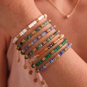 Natural Stone Beaded Bracelet Stainless Steel Heart Pendant Multi Color Crystal Personalized Women Jewelry Light Luxury Adjustable Hand Chain