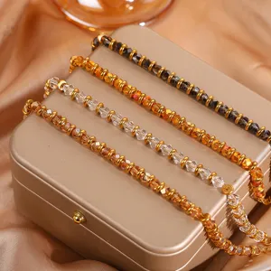 Bohemian Colorful Crystal Beaded Bracelet For Women Stainless Steel Chain Adjustable Heart Pendant Fashion Jewelry Gift