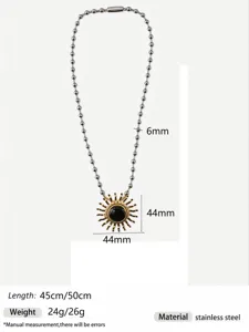 Collana con ciondolo sole in acciaio inossidabile e catena a sfere, gioiello alla moda.