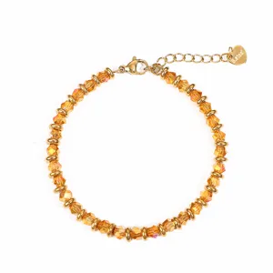 Chic gold-tone crystal beaded bracelet for women, stylish stainless steel jewelry accessory