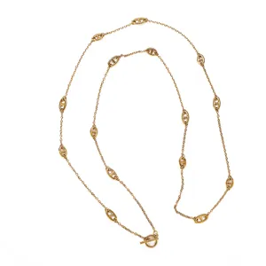 Lungo collana in acciaio al titanio color oro motivo naso di maiale con chiusura a T donna.