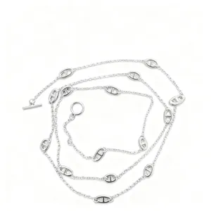 Lunga collana con catena ad ancoretta in acciaio al titanio argento, elegante catena maglione.