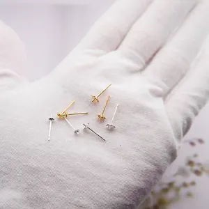 S925 sterling silver DIY pearl earring post blank pin findings with floral cup design.