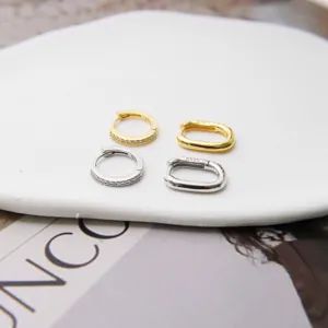 S925 argent géométrique ovale et rond boucles d'oreilles ensemble mode minimaliste