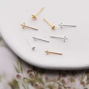 S925 sterling silver earring post blank findings diy pearl cup pin jewelry making detail
