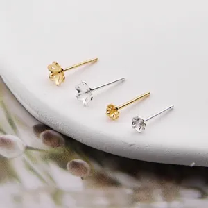 S925 sterling silver DIY pearl earring post blank floral cup pin handmade jewelry accessory