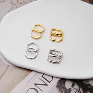 Boucles d'oreilles créoles géométriques argent S925 minimaliste zircon pavé cercle bijou principal