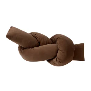 Nordic style decorative knot pillow, brown velvet throw cushion for living room bedroom sofa.
