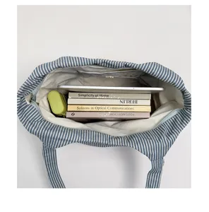 Blau-weiße gestreifte Canvas-Tasche, große Kapazität lässige Handtasche für Damen.