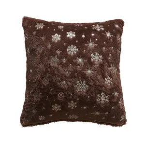 Weihnachten brauner Plüsch Kissenbezug mit silbernem Schneeflockenmuster für Sofa Heimdeko.