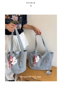 Niedliche minimalistische gestreifte Canvas Tasche große Kapazität Damen Freizeit Shopper