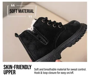 Children's Martin boots autumn winter classic black toddler boots with side zipper and thick sole.
