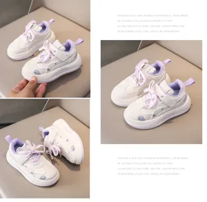 Kids casual sneakers with purple laces and cute whale print, comfortable soft sole shoes for autumn.