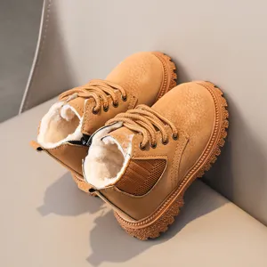 Kids winter fleece snow boots, cozy warm toddler Martin boots with plush lining and thick sole.