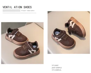 Kids brown sneakers stylish hook and loop toddler casual skate shoes spring autumn