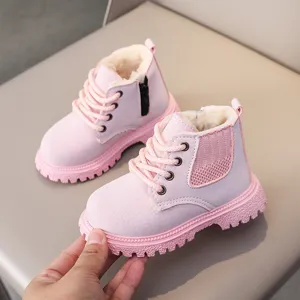 Cute pink toddler winter boots with fleece lining and non-slip sole for kids daily wear.