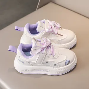 Kids casual sneakers soft sole white and purple breathable walking shoes for boys and girls toddler