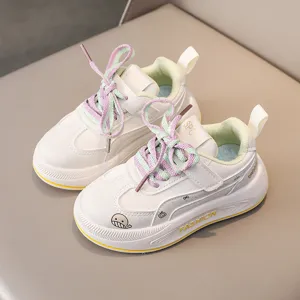 Children casual sports shoes white sneakers with colorful laces comfortable daily footwear