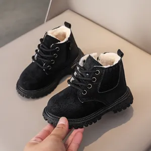 Kids black martin boots winter thick plush warm snow boots toddler fashion short boots footwear