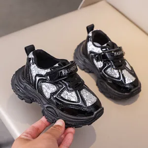 Kids glitter sneakers casual shoes running shoes breathable black fashion children shoes