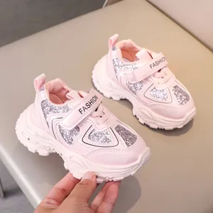 Pink glitter kids sneakers toddler breathable mesh light up casual walking shoes for girls