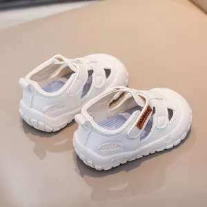 Cute summer infant toddler white sandals with hook and loop soft sole breathable baby shoes