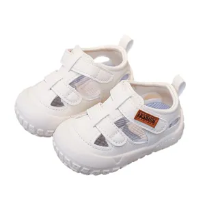 Toddler baby white sandals summer soft sole closed toe breathable cut out shoes hook and loop