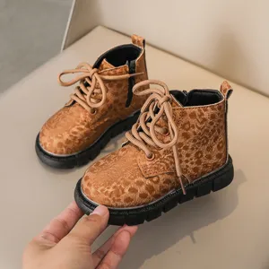 Stivali invernali da bambino stampa leopardo marrone peluche caldi stivaletti comodi bimbo