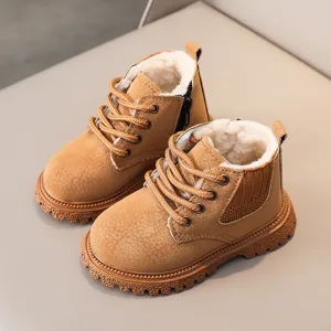 Kids winter plush lined Martin boots toddler casual warm snow boots brown footwear style