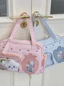 Large Capacity Ita Bag Tote Shoulder Bag Transparent Window Casual Nylon Handbag For Women Daily Commuting