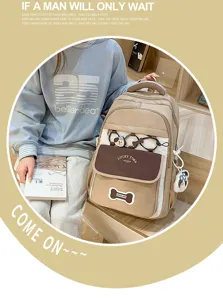 Stilvoller, farbblockierter Canvas-Rucksack mit grossem Volumen für Schule und Alltag.