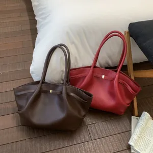 Grand Sac Tote en Cuir PU pour Femmes Mode Commuter Sac à Main Couleur Unie Sac Bandoulière