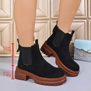Women suede platform chelsea boots chunky block heel casual ankle boots autumn footwear