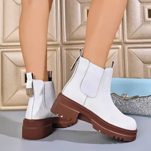 Women White Platform Chelsea Boots Autumn Chunky Lug Sole Round Toe Ankle Booties New