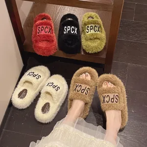 Pantofole platform in peluche da donna invernali calde con lettere morbide scarpe casual