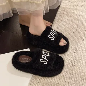 Donne soffici pantofole peluche suola spessa inverno calde scarpe casual da casa all'aperto