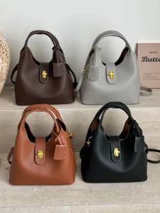 Stylish women leather bucket bag retro handbag casual shoulder crossbody bag 4 colors