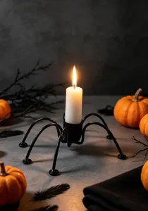 Iron spider candle holder for Halloween decoration, Nordic style metal candle stand detail view.