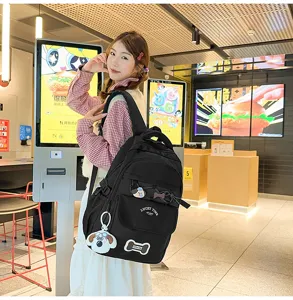 Schwarzer Rucksack große Kapazität Schulranzen für Teenager Mädchen multifunktionaler Tagesrucksack