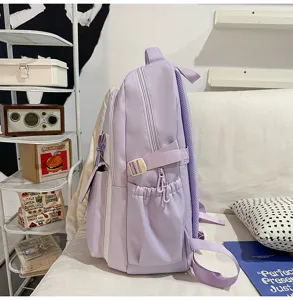 Große Kapazität Farbblock Schulrucksack für Damen und Studenten stilvolle Lavendeltasche