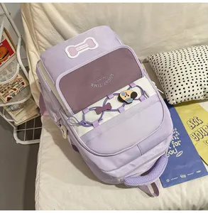 Koreanischer Stil grosse Kapazitat Kontrast Farbe Schulrucksack fur Studenten in lila